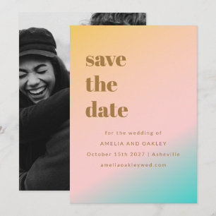 Perzik Mint Ombre Krachtige Typografie Trouwfoto Save The Date