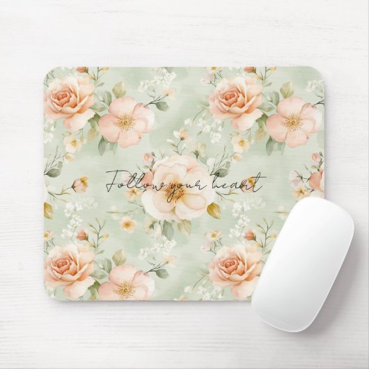 Perzik Mint Pretty Roos Bloemig Muismat (Met muis)