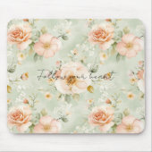 Perzik Mint Pretty Roos Bloemig Muismat (Voorkant)