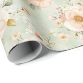 Perzik Mint Pretty Roze Bloemachtige Bruiloftsdouc Cadeaupapier (Rol Hoek)