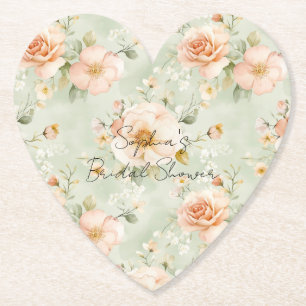 Perzik Mint Pretty Roze Bloemachtige Bruiloftsdouc Kartonnen Onderzetters