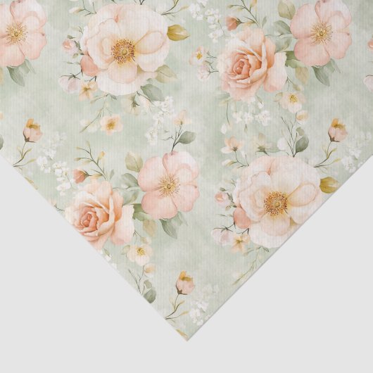 Perzik Mint Pretty Roze Bloemige Bruidsdouche Tissuepapier (Detail)