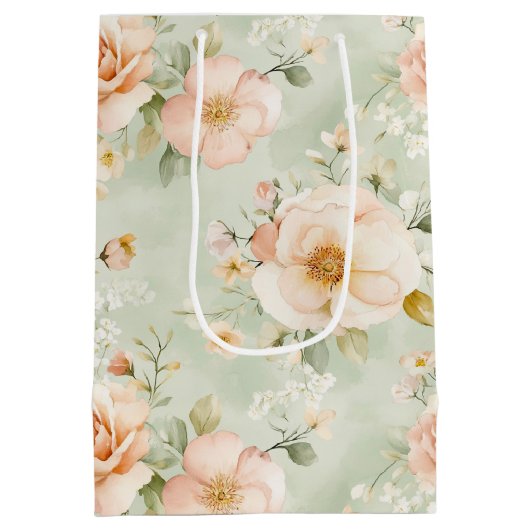 Perzik Mint Pretty Rozen Bloem Bruids Shower Medium Cadeauzakje (Achterkant)