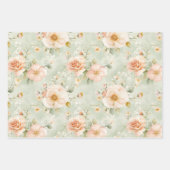 Perzik Mint Pretty Rozen Bloemige Bruidsdouche Inpakpapier Vel (Voorkant)