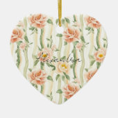 Perzik Mint Pretty Rozen Bloemstrepen Keramisch Ornament (Voorkant)