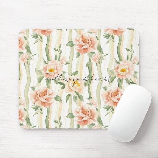 Perzik Mint Pretty Rozen Bloemstrepen Muismat (Met muis)