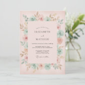 Perzik Mint Ranunculus Eucalyptus Bruiloft Kaart (Staand voorkant)
