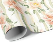 Perzik Mint Rozen Bloemrijke Strepen Verjaardag Cadeaupapier (Rol Hoek)