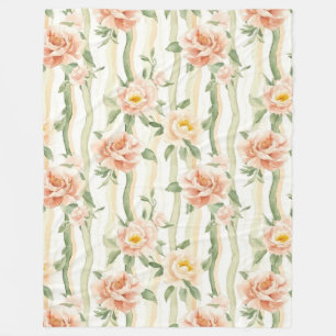 Perzik Mint Rozen Bloemrijke Strepen Verjaardag Fleece Deken