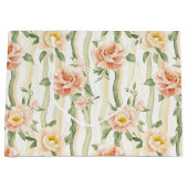 Perzik Mint Rozen Bloemrijke Strepen Verjaardag Groot Cadeauzakje (Voorkant)