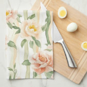 Perzik Mint Rozen Bloemstrepen Theedoek (Quarter Fold)