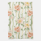 Perzik Mint Rozen Bloemstrepen Theedoek (Verticaal)