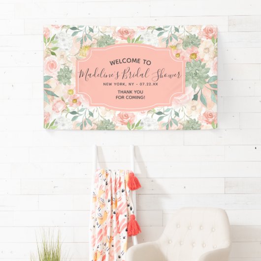 Perzik Mint Succulent Bloemen Vrijgezellenfeest We Spandoek (Insitu)
