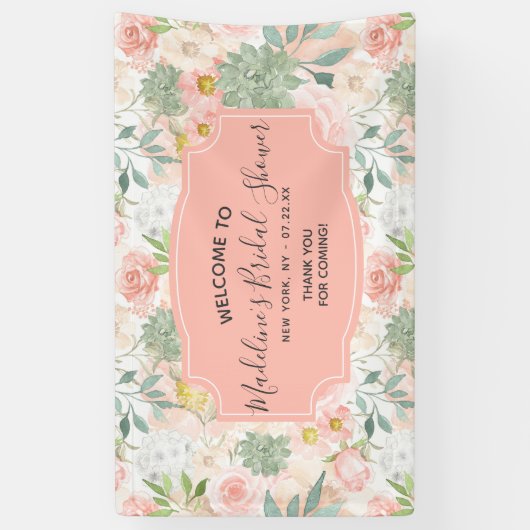 Perzik Mint Succulent Bloemen Vrijgezellenfeest We Spandoek (Verticaal)