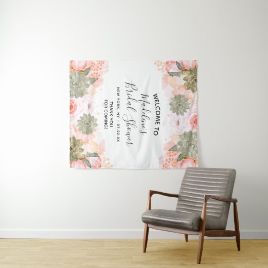 Perzik Mint Succulent Bloemen Vrijgezellenfeest We Wandkleed (In Situ (horizontaal))