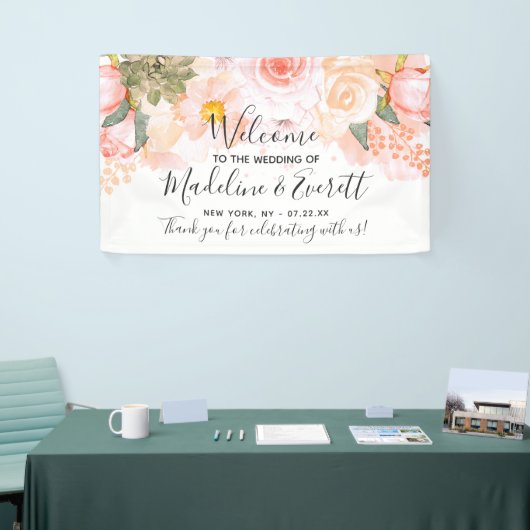 Perzik & Mint Succulenten Bloemen Bruiloft Welkom Spandoek (Beurs)