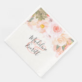 Perzik & Mint Succulenten Bloemen Monogram Bruilof Servet (Hoek)