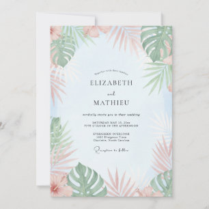 Perzik Mint Tropische Eucalyptus Bruiloft Kaart