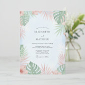 Perzik Mint Tropische Eucalyptus Bruiloft Kaart (Staand voorkant)
