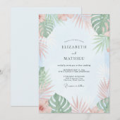 Perzik Mint Tropische Eucalyptus Bruiloft Kaart (Voorkant / Achterkant)