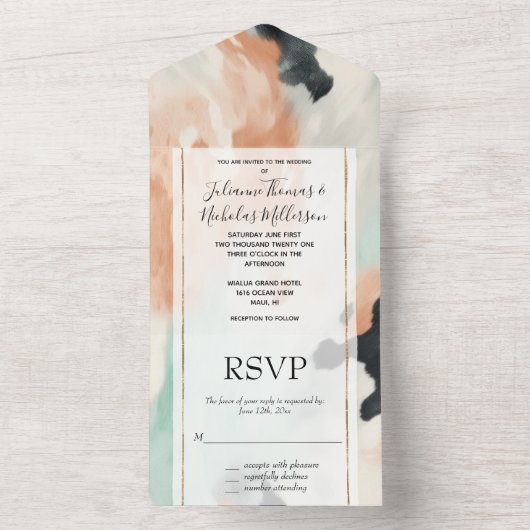 Perzik Mint Wit Western Koeienhuid All In One Uitnodiging (Binnen)