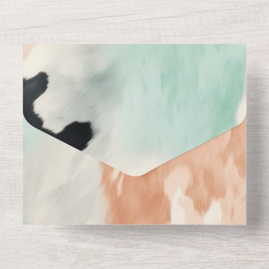 Perzik Mint Wit Western Koeienhuid All In One Uitnodiging (Achterkant)