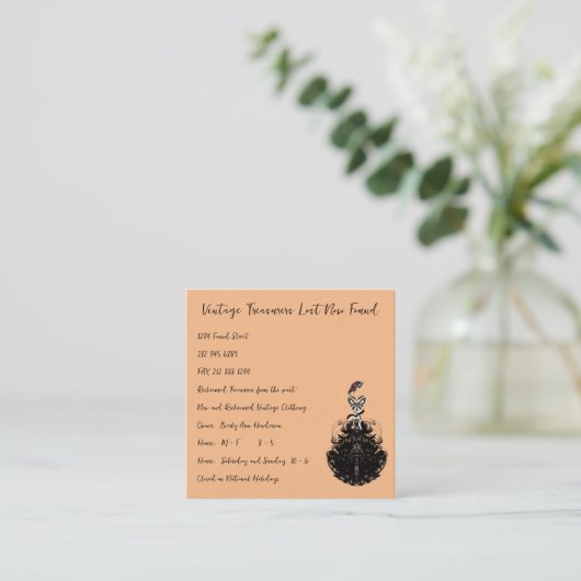 Perzik Mode  Meisje Retro  Jurk Vierkante Visitekaartje (Staand voorkant)