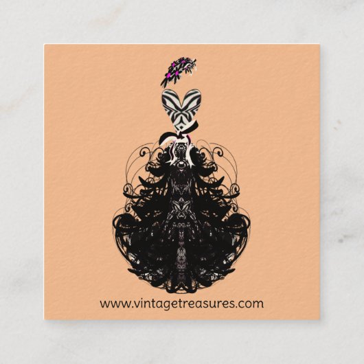 Perzik Mode  Meisje Retro  Jurk Vierkante Visitekaartje (Achterkant)