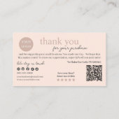 Perzik Modern Script QR Code, Dank U Kaars Visitekaartje (Achterkant)