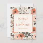 Perzik Moderne Bloemige Bruiloft Bedankkaart (Voorkant)
