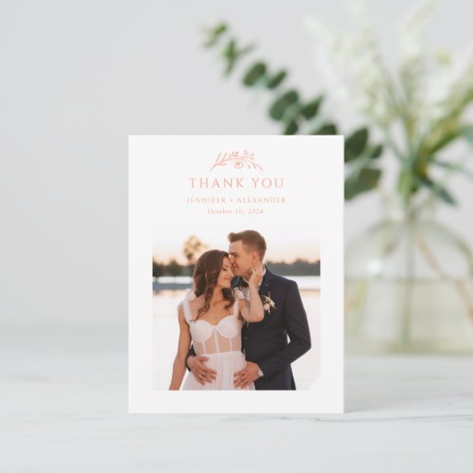 Perzik Monogram Bruiloft Bedankkaart (Staand voorkant)