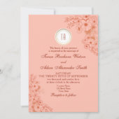 Perzik Monogram Bruiloft Kaart (Voorkant)