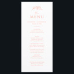 Perzik Monogram Bruiloft Menu<br><div class="desc">Verhoog uw receptie met onze Peach Monogram Wedding Menu Kaart. Met een eenvoudig en geavanceerd ontwerp met het monogram en wilde bloemen,  voegt deze menukaart een vleugje tijdloze schoonheid toe aan uw tafellandschap. Begeleid uw gasten door een onvergetelijke culinaire ervaring met deze elegante toevoeging.</div>