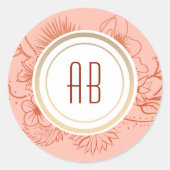 Perzik Monogram Bruiloft Ronde Sticker (Voorkant)