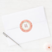 Perzik Monogram Bruiloft Ronde Sticker (Envelop)