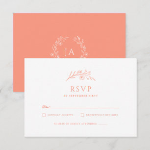 Perzik Monogram Bruiloft RSVP Kaartje