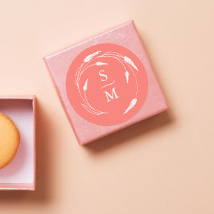 Perzik Monogram Bruiloft Stickers