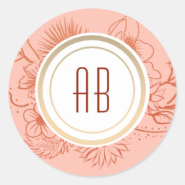 Perzik Monogram Huwelijk Ronde Sticker