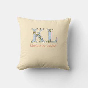 perzik monogram naam letter vintage vet pastel ret kussen