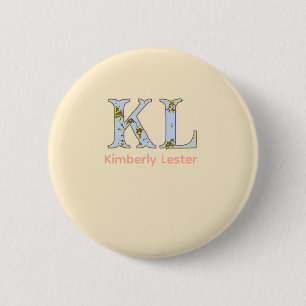 perzik monogram naam letter vintage vet pastel ret ronde button 5,7 cm