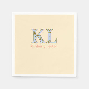 perzik monogram naam letter vintage vet pastel ret servet