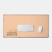 Perzik Monogram Stijlvol Goud Zwart Minimalistisch Bureaumat (Keyboard & Muis)