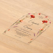 Perzik Monogram Wilde Bloemen Bruiloft Acryl Uitnodigingen (Laagn)