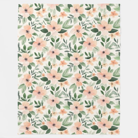 Perzik Munt Bloemen   Fleece Deken (Voorkant)