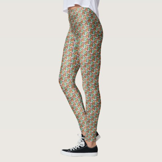 Perzik & Munt Geometrisch Ritme Patroon Design 130 Leggings (Links)