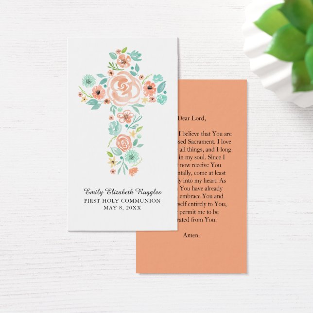 Perzik Munt Waterverf Bloemen Cross Prayer Kaart (Bureau)