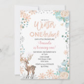 Perzik Munt Winter ONEderland Sneeuw Verjaardag Ui Kaart (Voorkant)