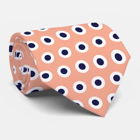 Perzik & Navy Polka Stip Geometrisch Patroon Cirke Stropdas (Opgerold)