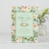 Perzik Neo Mint Stof Blauw Bloemend Moederdag Kaart (Staand voorkant)