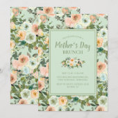 Perzik Neo Mint Stof Blauw Bloemend Moederdag Kaart (Voorkant / Achterkant)